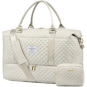Free Sample <b>Women</b> Canvas <b>Weekender</b> Shoulder <b>Bags</b> Carryon Duffel Tote <b>Bag</b> With PU <b>Leather</b> Strap Travel Overnight Duffle <b>Bag</b> - Product Image 6