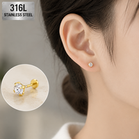 CRYSPURE Bijou de piercing pour cartilage en acier inoxydable chirurgical 316L, labret sans filetage à enfiler, motif papillon et lune