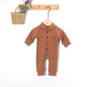 RTS Hoodie Baby Boy Sweater Romper Bubble French Terry Long Sleeve Bodysuit Pocket Autumn Baby Romper