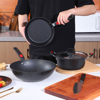 Ensemble de Batterie de Cuisine Antiadhésive en Pierre Médicale et Blé: Wok, Marmite et Poêle à Frire