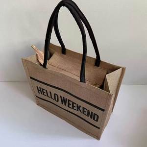 Wholesale Jute Tote Bag Customized Pattern Environmentally Friendly Shopping Bag with Zipper Large Capacity Tote Bag - Product Image 2