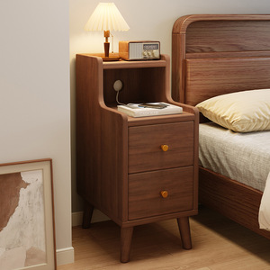 Nuovo Comodino in Stile Cinese con <span class=keywords><strong>2</strong></span> Cassetti e Ripiano Aperto, Tavolino da Notte Ecologico per Camera da Letto con Porta di Ricarica - Product Image 2