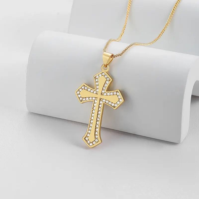 CDE 14 K 18 K Gold Jesus Christ Pendant Religious Men Cross Necklace