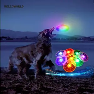 HelloWorldLEDソーサーインタラクティブ犬のおもちゃフライングディスクフェッチおもちゃソフトシリコン犬のトレーニングゲーム犬のためのライトアップディススーツおもちゃ