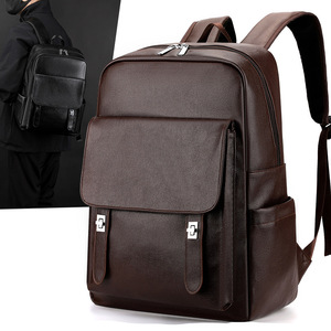 Men's <b>Backpack</b> Business Travel 14 Inch Laptop Bag Solid Color Black And <b>Brown</b> Casual Student Schoolbag - Product Image 2