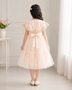 Robe de cérémonie chic pour filles avec cape amovible, motif floral, pour mariages - Product Image 3