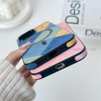 Étui de téléphone en cuir à motif carré diagonal avec couture de couleur, compatible avec la charge sans fil, étui de téléphone en PC pour iPhone 16 17 Pro Max