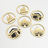 6 pièces/ensemble, décorations de gâteau en acrylique en forme de mosquée Kaaba, or et noir, décorations islamiques pour gâteaux