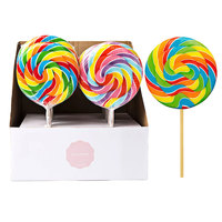 Op maat gemaakte HALAL 85g fruitige regenboog hartvormige handgemaakte swirl harde lolly snoep in doos voor Valentijnsdag