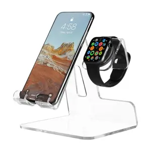 Apple Watchおよび電話用2 in1アクリルスタンドホルダー充電ステーションドック付きデスク用アクリル携帯電話ディスプレイスタンド