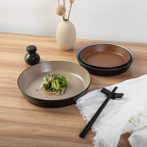 Vente en gros Grand <span class=keywords><strong>service</strong></span> de table <span class=keywords><strong>italien</strong></span> bicolore en mélamine Bols de <span class=keywords><strong>service</strong></span> à soupe solides ronds et profonds Assiettes à steak Assiettes à dîner - Product Image 5