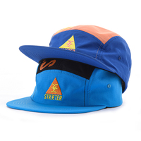 Casquettes de camping à 5 panneaux à bord plat avec logo brodé personnalisé Aung Crown, impression color block, casquette de course personnalisée