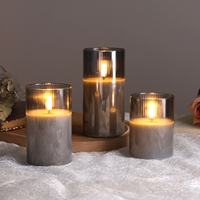 Bougie LED en verre à rayures grises sans flamme, décorative de luxe, à piles, effet flamme vacillante, pour anniversaire et mariage, de Matti