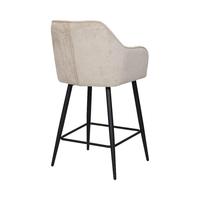Tabouret de bar pivotant beige à cannelures verticales, chaise de bar rembourrée à hauteur de comptoir avec structure en métal noir mat