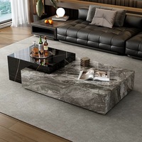 Table basse rectangulaire extensible moderne de luxe en bois avec plateau en marbre pour salon, meubles de maison