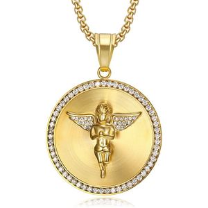 yunnique Gold Plated Zirconia Angel Pendant Necklace With Wings Unisex Hip Hop Jewelry Gift Stainless Steel Chain - Product Image 1