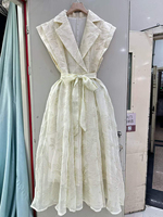 Nouvelle Robe Longue Midi Vintage Printemps-Été 2027 avec Col Revers, Broderies Florales Unies et Ceinture