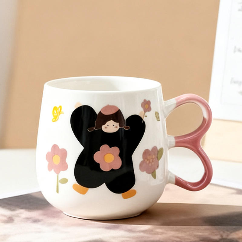 Girl in black, chubby cup