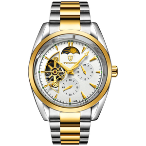 Reloj de hombre con esfera grande de 42 mm en negro y dorado, con iluminación nocturna, correa de acero impermeable y movimiento mecánico automático. - Product Image 5