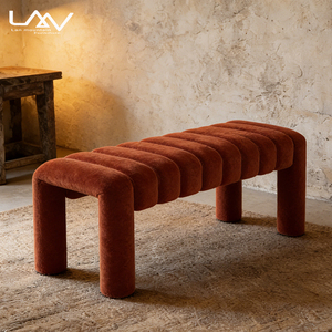 Banc de fin de lit moderne en tissu rembourré avec structure en bois, idéal pour chambre d'hôtel, villa ou salon – Style et confort pour votre espace de détente. - Product Image 5