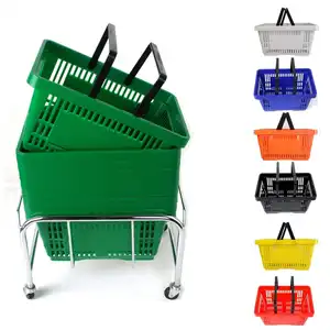 工厂批发便宜的可堆叠塑料购物篮，带移动底座
