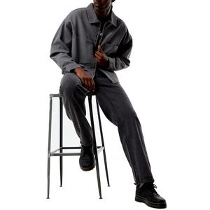 Custom Design <b>Men's</b> Punk Old Worn Spring Autumn Cropped Boxy Fit Patch Pockets Loose <b>Men</b> Twill Cotton Canvas <b>Trucker</b> <b>Jacket</b> - Product Image 5