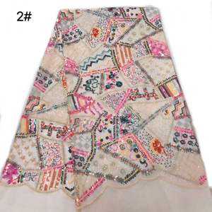 Tela de encaje suizo de voile pesado con cuentas, directo de fábrica, rosa multicolor, con lentejuelas y borde festoneado, malla de tul, OEM ODM, para <span class=keywords><strong>vestido</strong></span> Aso Ebi - Product Image 4