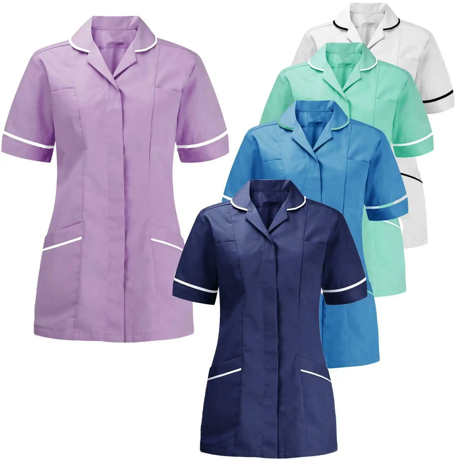 design navy private label scrub uniform coat fashionable nurse uniform white dress tunic women nursing uniform skirts