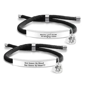 Ywganggu Stainless Steel Custom Black Hand Woven Bracelets Rope Adjustable Best Friend Charm Heart Bracelets