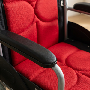 <span class=keywords><strong>Fauteuil</strong></span> roulant portable en aluminium avec dossier pliable, coussin rembourré rouge, chaise de transport JN873LAJ, roues arrière en PU de 12 pouces, B2B - Product Image 5