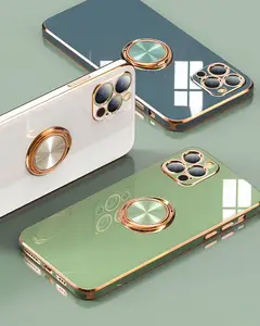 Подходит для iPhone14PRO чехол для телефона с тонким отверстием 6D сплошной цвет Гальваническое кольцо с пряжкой кронштейн iPhone15 чехол минималистский