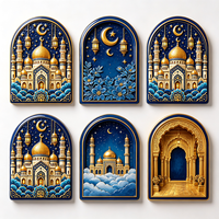 Assiette décorative personnalisée en résine, impression UV islamique, mosquée, croissant de lune, mandala doré, ornement de bureau Ramadan, OEM en gros