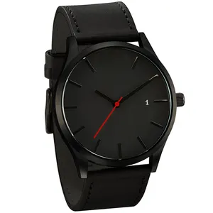 Benutzer definiertes Logo Solid Black Herren Armbanduhren Einfache Luxus Analog Quarz Geschenk Wasserdichte Leuchtende Quarz Herren uhr