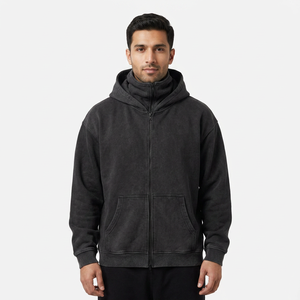 Sweat-shirts à capuche Balaclava pour hommes, 25-26, personnalisables, 100% coton, style streetwear, surdimensionnés, fermeture éclair, épaules tombantes - Product Image 1