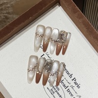 Venta al por Mayor de 10 Piezas de Uñas Postizas Francesas Hechas a Mano con Hermoso Diseño de Lujo Personalizado, Muestras Gratis y Empaque Personalizado