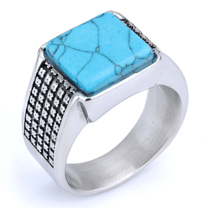 Anello da uomo in acciaio inossidabile impermeabile all'ingrosso con <span class=keywords><strong>smalto</strong></span> <span class=keywords><strong>turchese</strong></span> blu <span class=keywords><strong>turchese</strong></span> - Product Image 2
