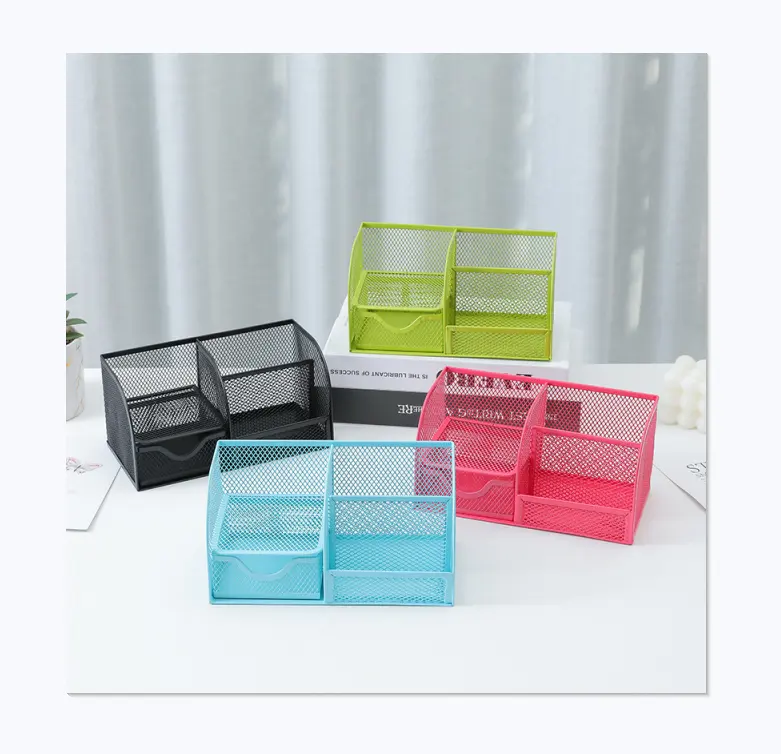 Nieuwe Stijl Ijzer Briefpapier Organizer Bureau Briefpapier Lade Eenvoudige Raster Pennenhouder Potlood Organizer Desktop Houder