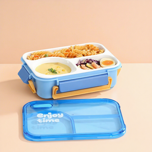Lonchera Bento de 650 ml para Niños, 3 Compartimentos, Lonchera Bento de Plástico Resistente <span class=keywords><strong>con</strong></span> Cubiertos para la Escuela - Product Image 1