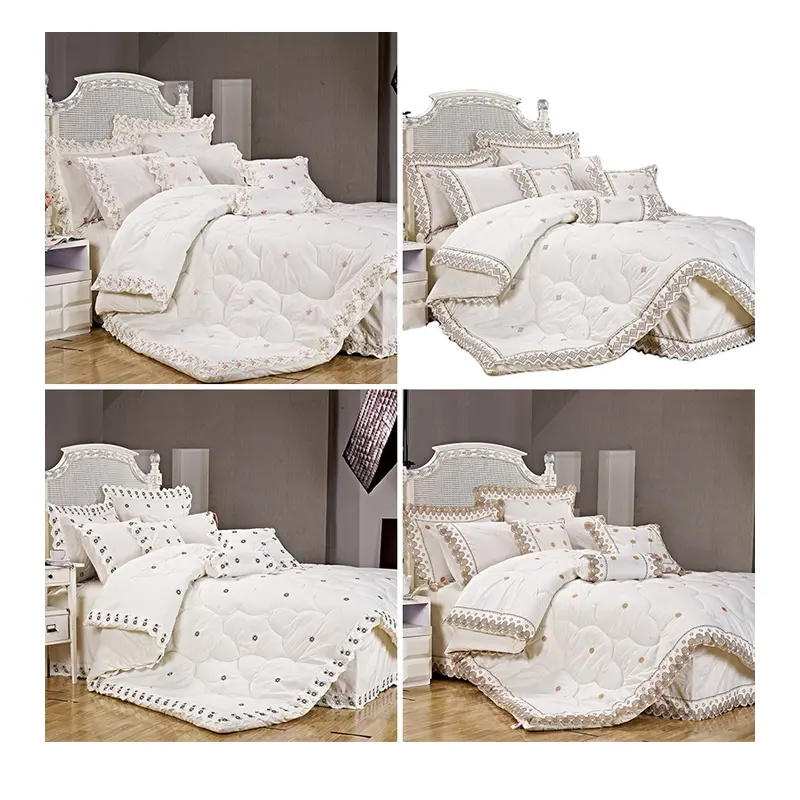 Factory Hot Sale KOSMOS Bedding Polycotton Embroidery Lace Quilted Wedding Comforter Set designers comforter sets luxury