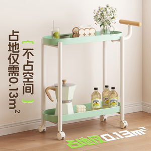 Small Living Room <b>Side</b> <b>Table</b> 2 Tier Movable Wheeled <b>Storage</b> Cart Multipurpose Portable Shelf - Product Image 3