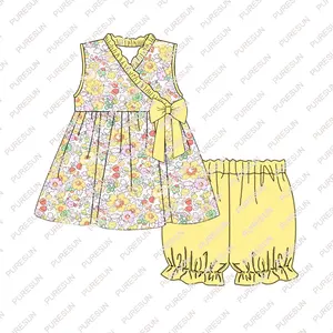 Puresun – vêtements de printemps pour bébé fille, sans manches, à volants, ensembles de fleurs de haute qualité, tenue de boutique pour filles, 2023