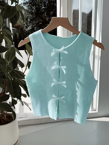 Débardeur Femme Coquette en Maille Côtelée Fine avec Nœud, Été 2026, Couleurs Personnalisables - Product Image 6