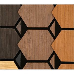 Panneaux acoustiques hexagonaux Akupanel en bois écologique, polyester, chêne naturel, ignifuge, certifié, insonorisant NRC80, pour hôtel - Product Image 6