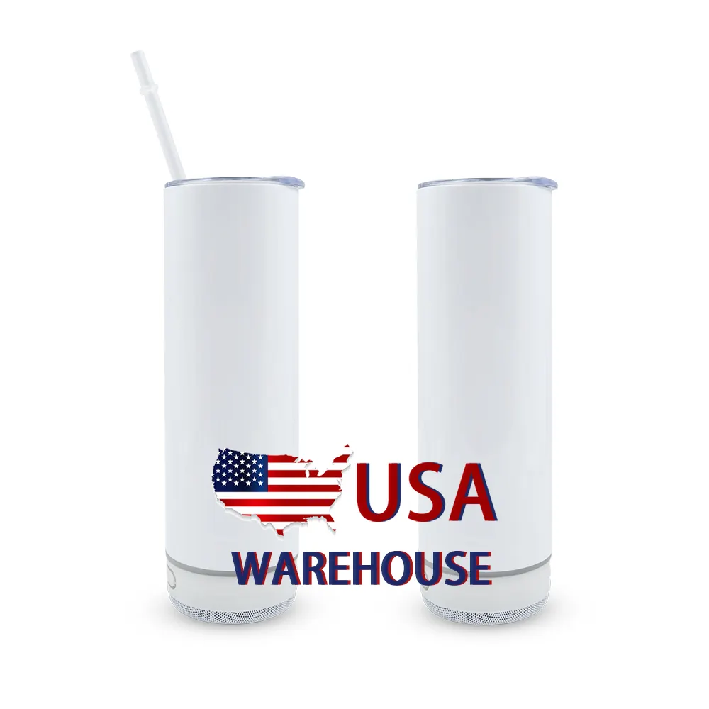USA Warehouse 20oz Blanks altoparlante a sublimazione bicchiere dritto con altoparlante bottiglie d'acqua a sublimazione altoparlante a bicchiere con denti blu