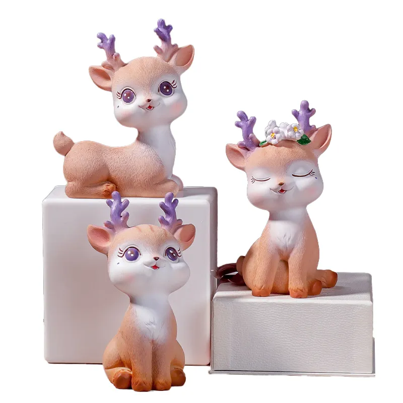 Kawaii Lovely Decorative 3D Resin Deer Home Ornament Model Crafts Figurines & Miniatures For Gift