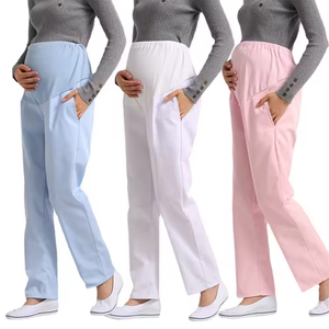 Pantaloni di maternità donna medico/infermiera rosa e bianco elastico in vita da lavoro uniformi ospedaliere - Product Image 1
