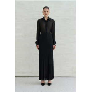 Faldas plisadas de alta calidad para mujer, estilo ELEGANTE SARAKI MAXI SKIRT 60% Tri-Acetate, 40% poliéster, falda larga para mujer, WhiteAnt - Product Image 1