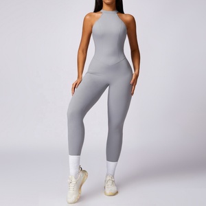 Combinaison de sport personnalisée pour femme, vêtements de fitness, tenue de sport compressive, douce, légère, dos ouvert, effet froncé - Product Image 6