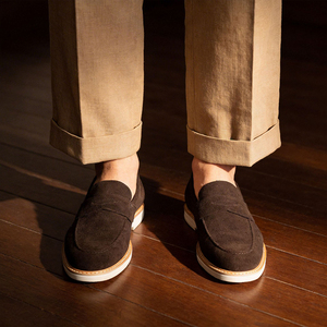 Best Selling Fashion Grey Casual <b>Shoes</b> for <b>Men</b> Genuine Cow Suede Leather Loafers Versatile Flats - Product Image 6