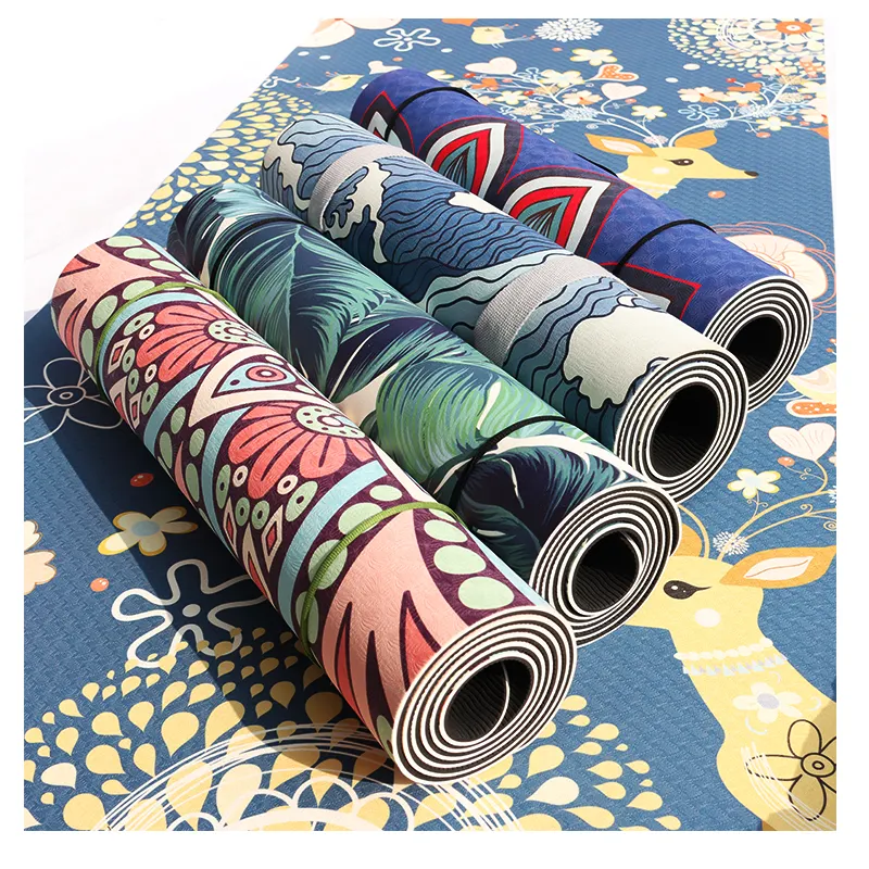 कस्टम डिजाइन रंगीन पर्यावरण के अनुकूल योग चटाई कस्टम मुद्रित गुलाबी tpe योग चटाई के साथ प्रिंट